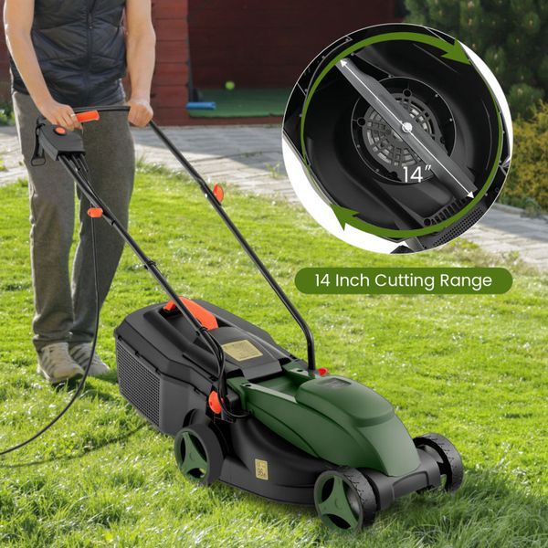 12-AMP 13.5 Inch Adjustable Electric Corded Lawn Mower With Collection Box_voghion.com