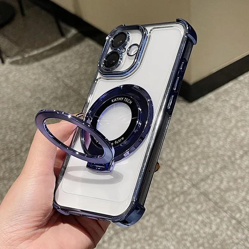 Luxus-Plating-transparente magnetische Halter-Telefonhülle für iPhone 16 15 14 13 12 Pro Max Plus für iPhoneShockproof Protect Cover_voghion.com