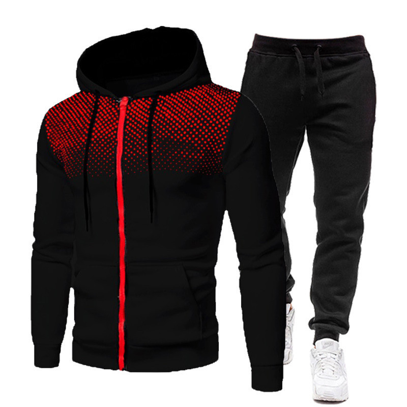 Cross-border New Polka Dot Printing Solid Color Zipper Set, Autumn And Winter Velvet Men's And Women's Sports Hoodies, Sweatshirts And Sweatpants_voghion.com