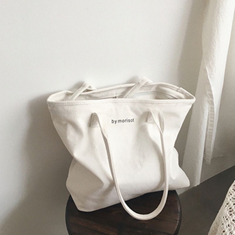 Korean New Versatile Large Capacity Letter Zipper Canvas Minimalist Style Women's Shoulder Casual Tote Bag_voghion.com
