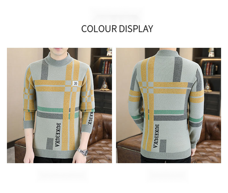 Mid neck sweater for men in autumn and winter, half high neck bottom shirt, striped jacquard high-end knitwear, new_voghion.com