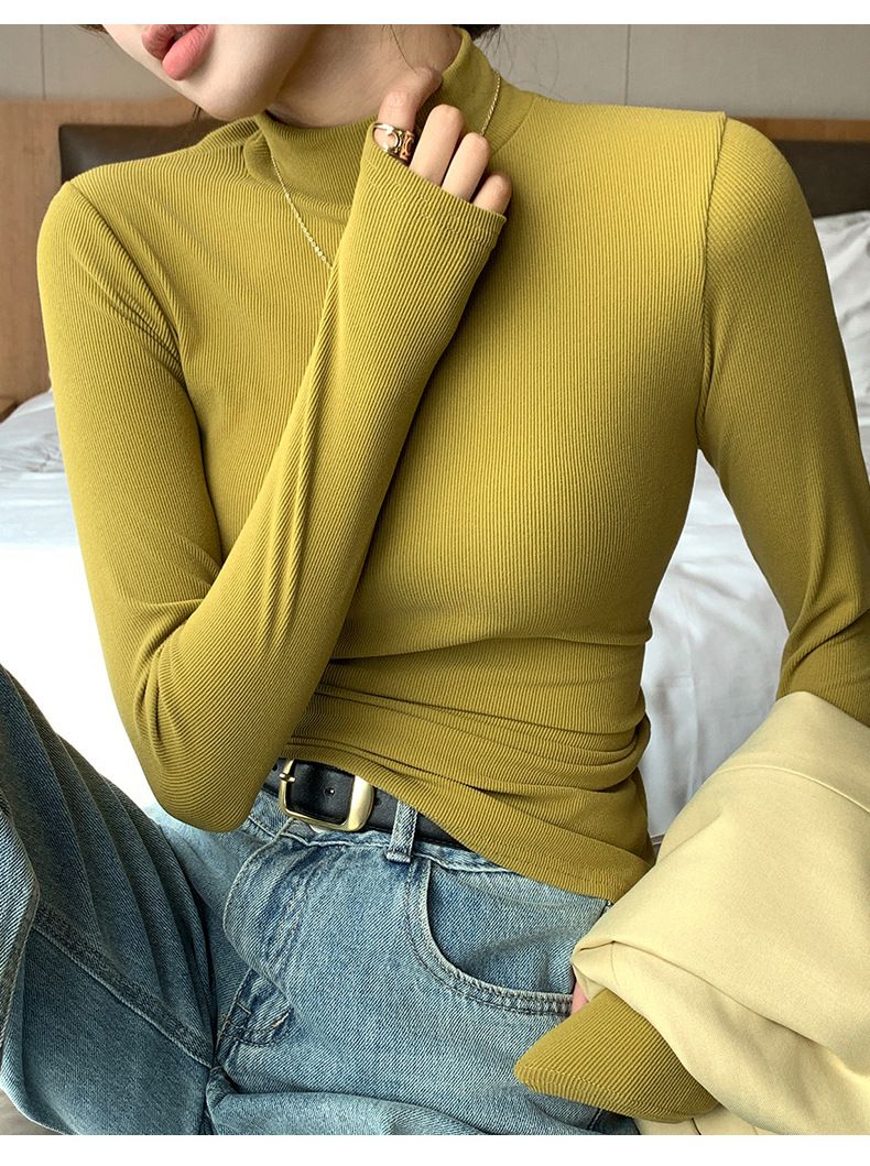 H329 Maglia a collo alto in maglia selezionata per donna, nuova biancheria intima autunnale e invernale, pullover lungo in bianco e nero_voghion.com