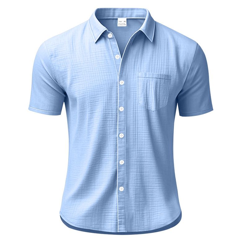 Herrenbekleidung Leinen Lose Casual Revers Casual Kurzarmhemd_voghion.com