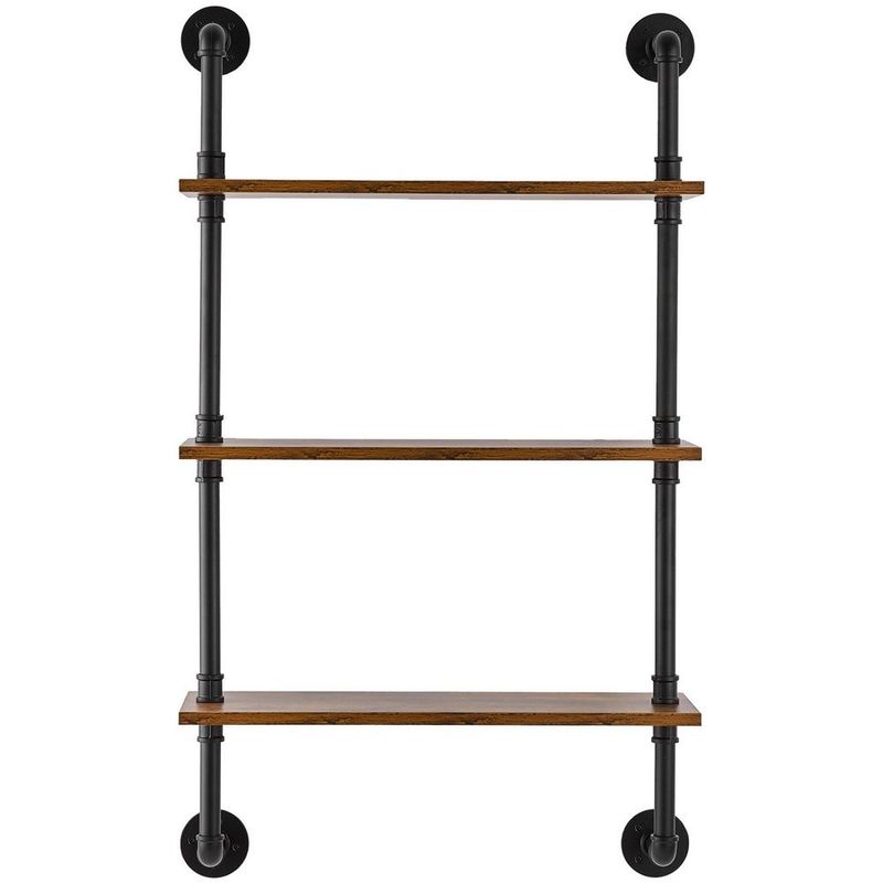 3-Tier Industrial Pipe Shelf, 24x7.87 Inches, Wall-Mounted Storage Solution For Kitchen And Bedroom, Space-Saving Design_voghion.com
