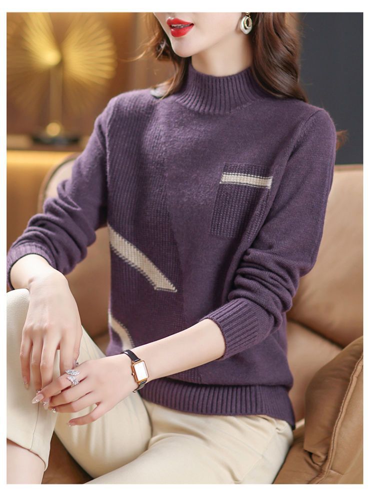 【 Cashmere Family 】 Halbhoher, kurzer Stil, lockerer Wollpullover für Mütter mittleren Alters, Strickpullover für Damen_voghion.com