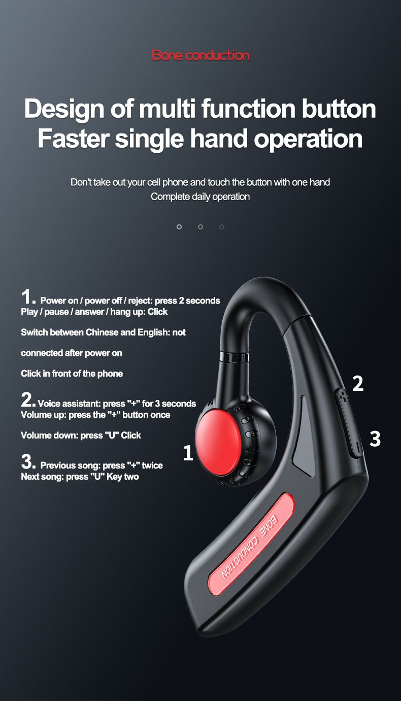 Neu Bluetooth-Headset Knochenleitung Ohrbügel Nicht-In-Ear Business Sports Stereo Headset_voghion.com