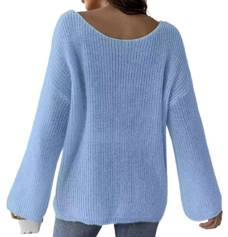 Women's Oversized Valentine's Day Love Embroidery Off-Shoulder Sweater - Cozy Casual Pullover With Heart Applique_voghion.com