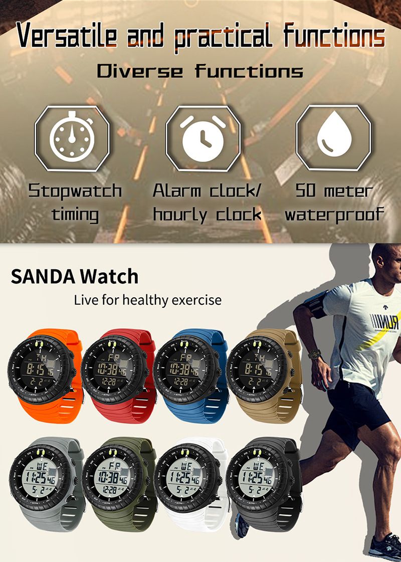 Large Dial Digital Sports Watch With Night Light, Waterproof, Alarm, Stopwatch, And Multi-Function Men Women Luminous Alarm Clock Multi Function Watch_voghion.com