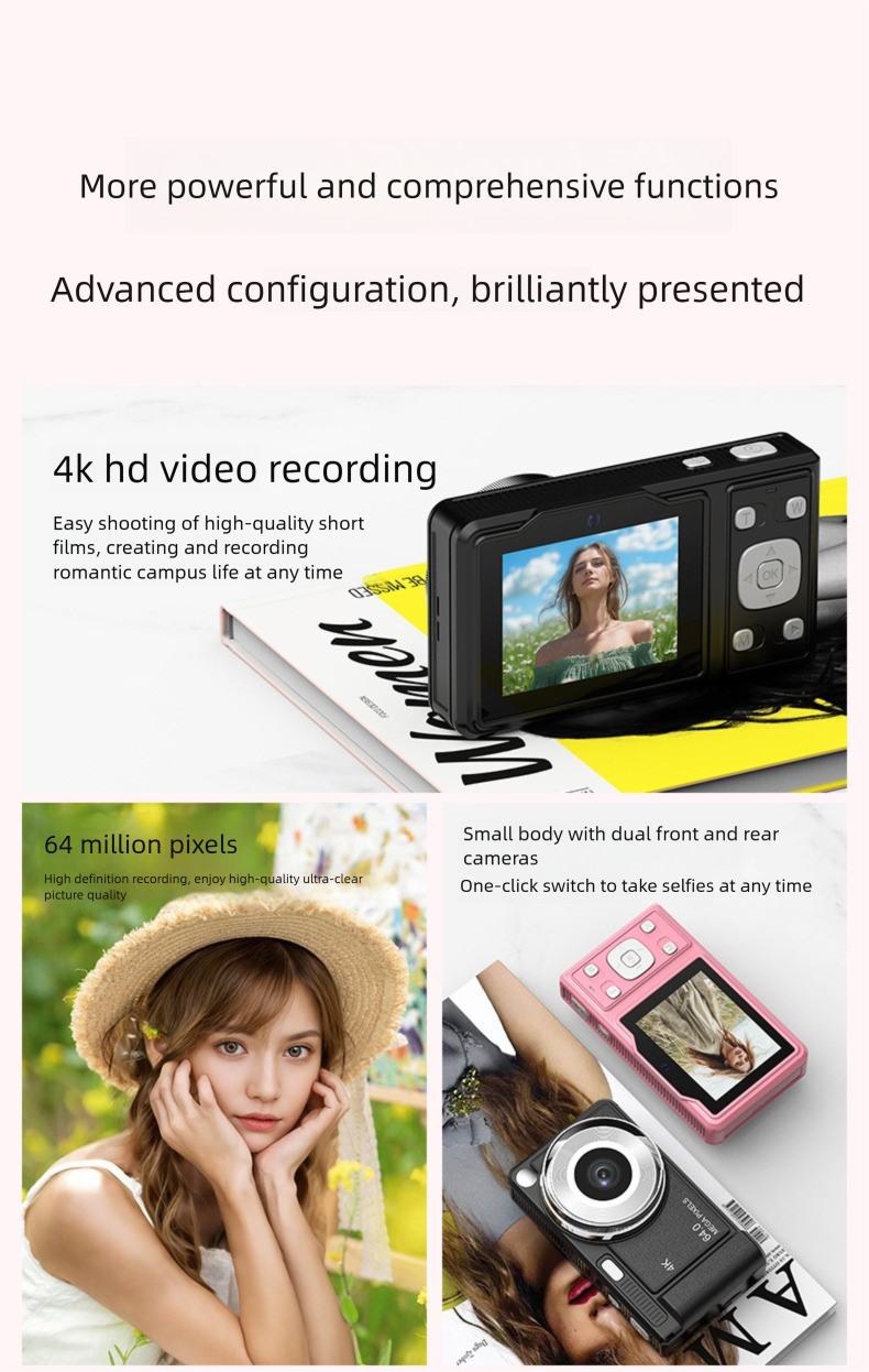 Nueva cámara digital CCD dual de alta definición para estudiantes con función selfie, pequeña cámara portátil_voghion.com