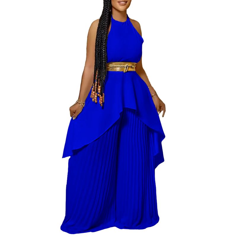 Damenbekleidung Sommermode zweiteilig ärmellos rückenfrei unregelmäßig langer Rock Hose mit weitem Bein_voghion.com