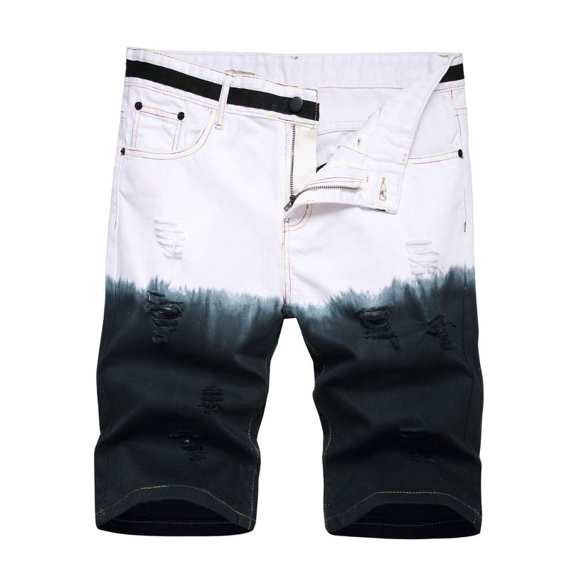 Pantaloni scurți din denim vopsiți în gradient, la modă pentru bărbați_voghion.com