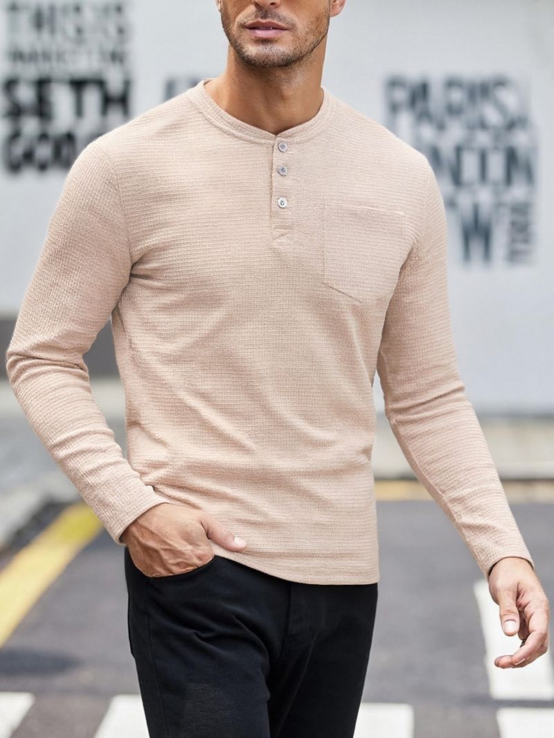 Men's Henley Shirt Long Sleeve - Breathable Button-Up Polo With Wrinkle-Resistant Fabric (6 Colors) | Smart Casual & Business Casual Essential_voghion.com