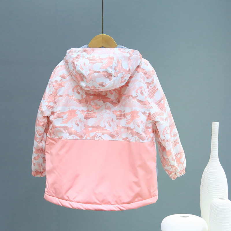 Boys and girls warm jacket children's hooded outdoor camouflage splicing punching jacket outdoor waterproof windproof tops_voghion.com