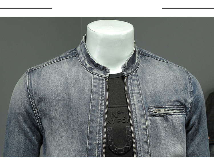 Herrenbekleidung Stehkragen-Jeansjacke für Männer_voghion.com