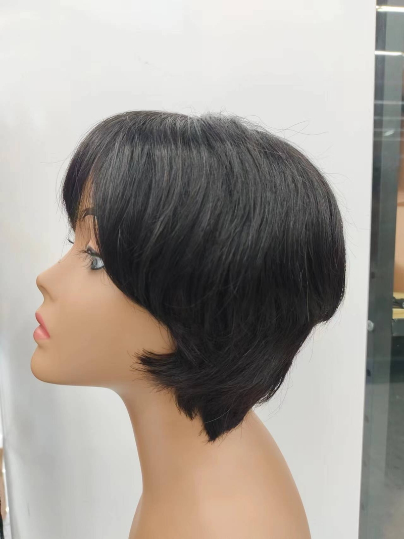 Pixie kısa bob dantelsiz mahine %100 İnsan Saçından Peruklar_voghion.com