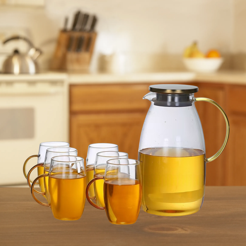 2200ml Glass Water Pitcher With 350ml Cup Set – Modern Hammered Texture, BPA-Free, For Iced Tea, Juice, Milk & Infused Water_voghion.com