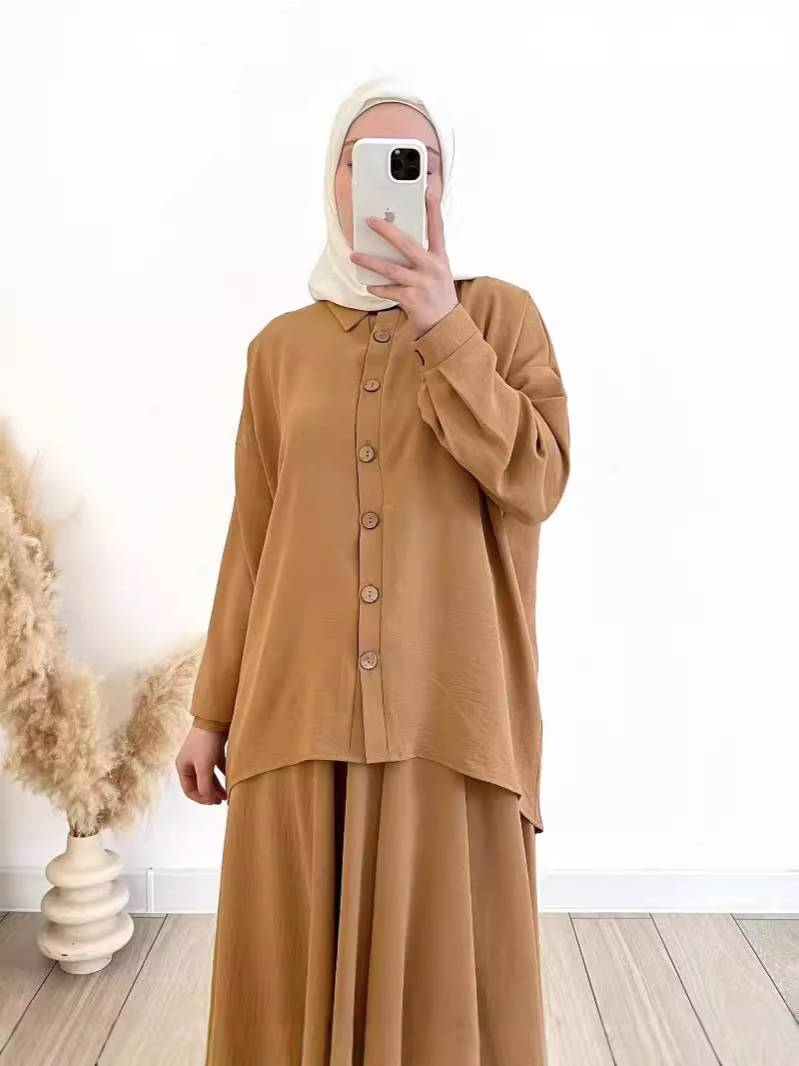 Women's Clothing Fashion Casual Suit Fairy Sleeve Top High Waist Skirt Two Piece Suit_voghion.com