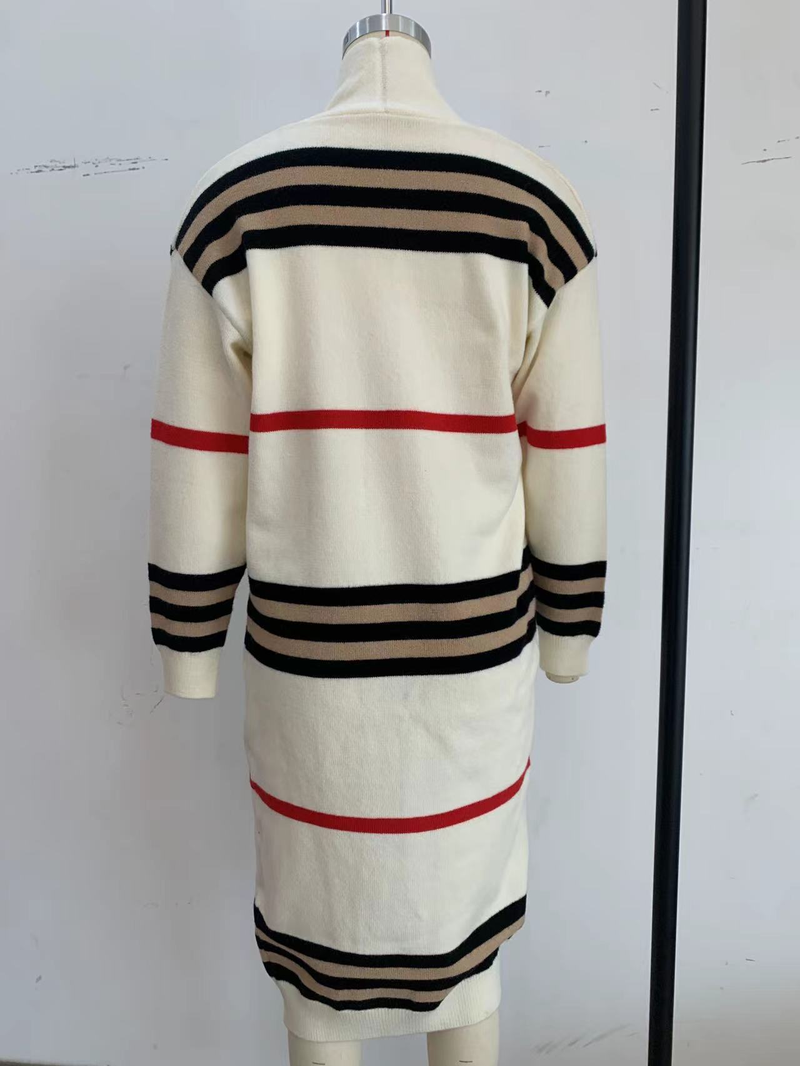 Cardigan lungo da donna in maglia a righe_voghion.com