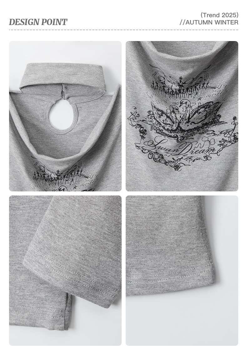 Abbigliamento da donna Top a maniche lunghe con scollo a cappuccio da donna - Maglietta basic elasticizzata aderente Tendenze moda più vendute_voghion.com