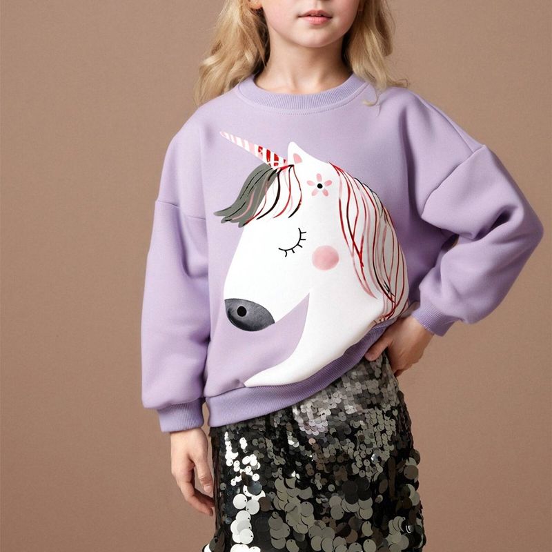 Felpa con cappuccio unicorno per bambine - Maglione a maniche lunghe in morbido cotone per bambini e bambine (3-8 anni) - Stampa con simpatici cartoni animati, comoda ed elegante_voghion.com