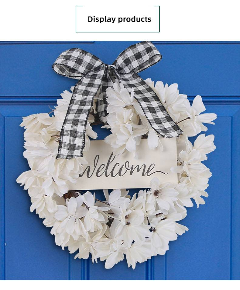 Adorno de puerta con corona primaveral – Decoración floral y lazo hecha a mano (Blanco, 40 cm) Para el hogar o eventos_voghion.com