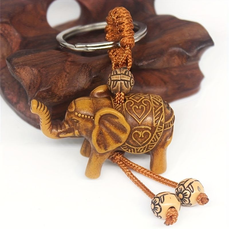 Lot de 10 porte-clés porte-bonheur unisexes, pendentif éléphant sculpté, porte-clés décoratif à suspendre, accessoire pour sac ou voiture._voghion.com