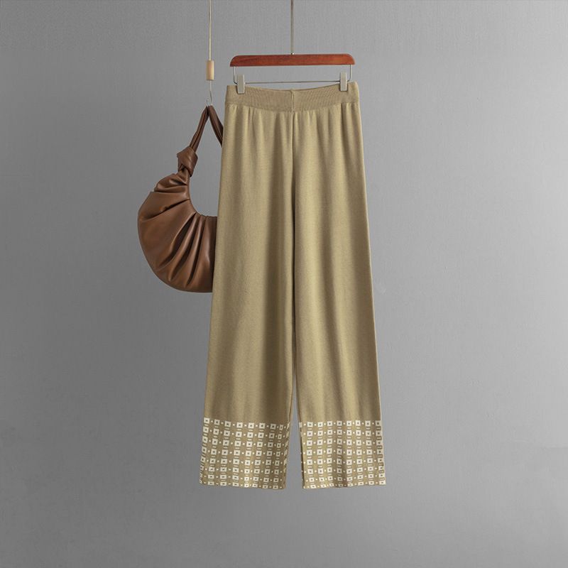 Frauen Kleidung sommer neue einfache mode rundhals einfarbig kurzarm top + hosen kontrast rand gestrickte zwei-stück set_voghion.com