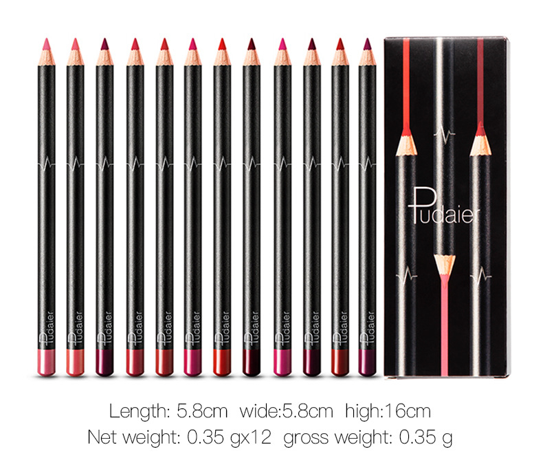 Cross-border Pudaier Lip Liner Waterproof Not Easy To Touch Cup Not Dizzy Bite Lip Makeup 12 Color Matte Lip Pencil Lipstick Pen_voghion.com