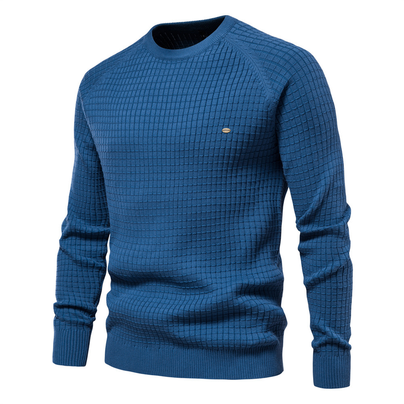Euro 2024 Autunno/Inverno Nuovo Tutto Cotone Uomo, Base Tinta Unita, Maglione Pullover Lavorato a Maglia con Motivo a Griglia per Uomo_voghion.com