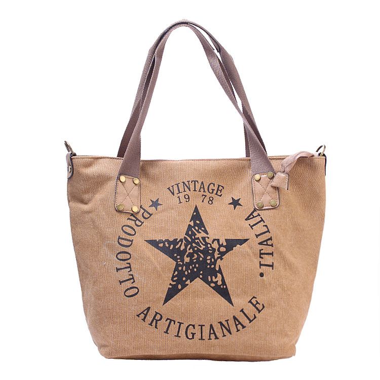 New popular canvas printed five-pointed star handbag shoulder bag German_voghion.com