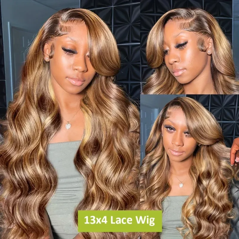Parrucca frontale in pizzo con onde del corpo bionda 13x4 13x6 HD Highlight Parrucca frontale in pizzo con capelli umani pre-pizzicati Vendita economica_voghion.com