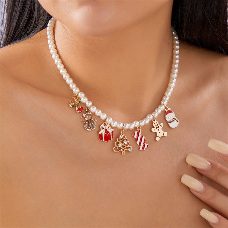 Collana di perline con ciondolo di caramelle, piccolo pupazzo di neve, biscotto europeo e americano, regalo_voghion.com