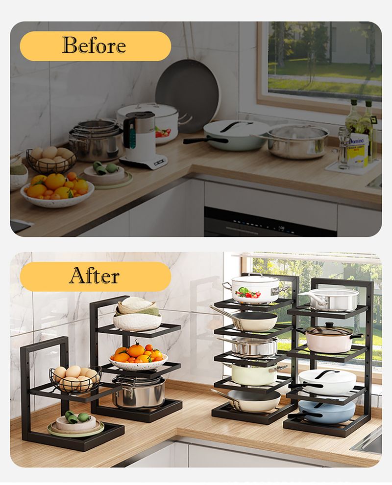 Organizzatore per pentole regolabile, scaffale per pentole in acciaio inossidabile da cucina, organizzatore per pentole e padelle multistrato per la cucina_voghion.com