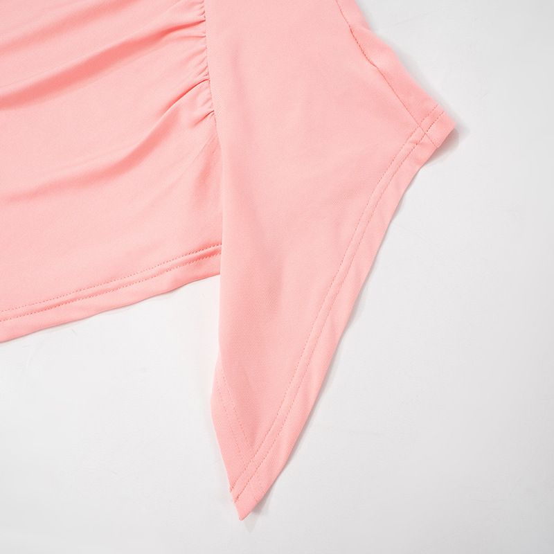 Q24TP352 Women's Summer New Item Solid Color Sleeveless Irregular Sexy Pleated T-shirt Top_voghion.com