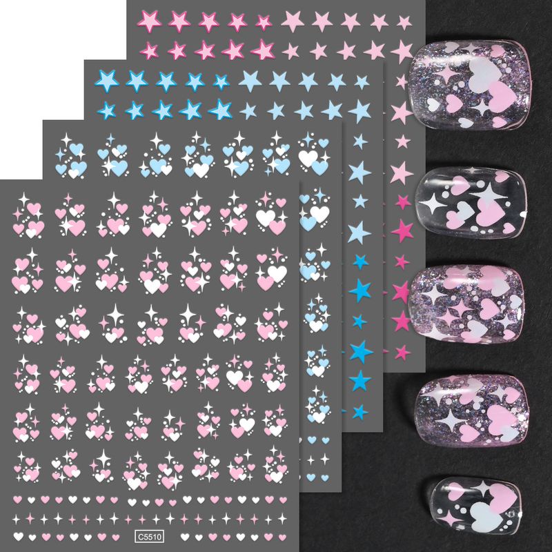 4-in-1 Star Nail Stickers Set - Pink & Blue Stars, Hearts & Fairy Decorations For Nail Art_voghion.com