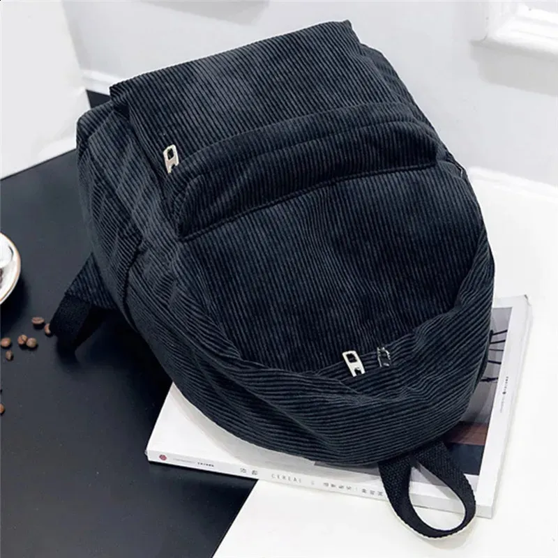 Zaino alla moda da donna in velluto a coste, tinta unita, per la scuola, per giovani, da viaggio, borsa a tracolla 250408l_voghion.com
