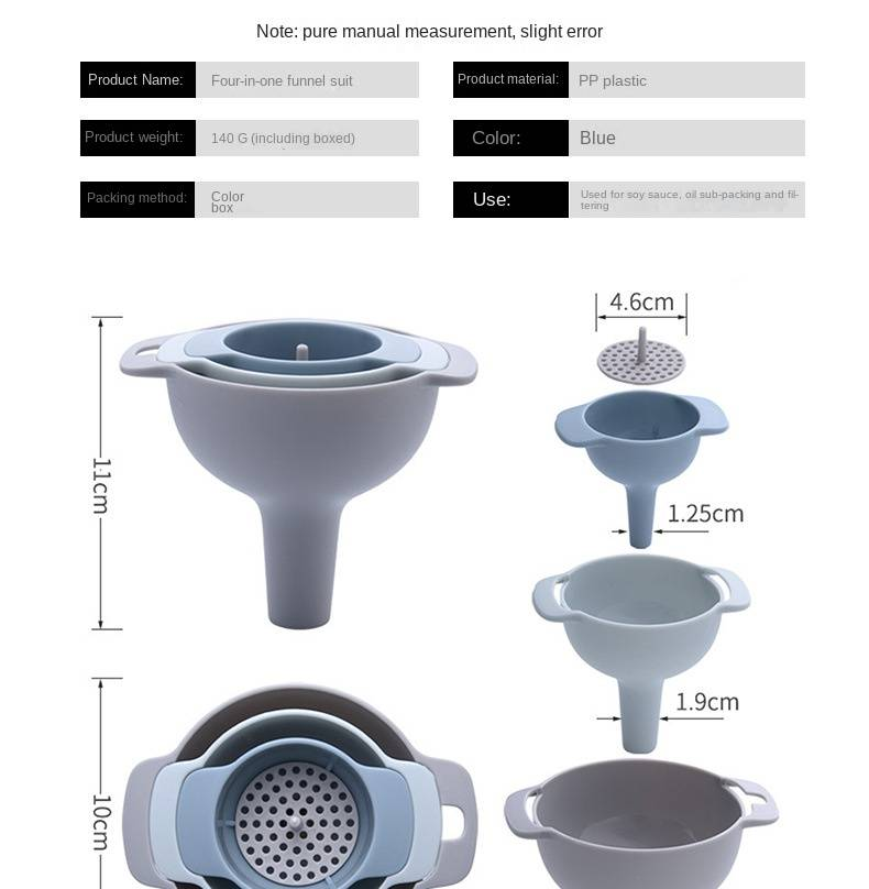 4-Piece Plastic Funnel Set - 4-in-1 Multi-Functional Kitchen Funnel for Oil Pouring, Liquid Dispensing, and Filtering_voghion.com