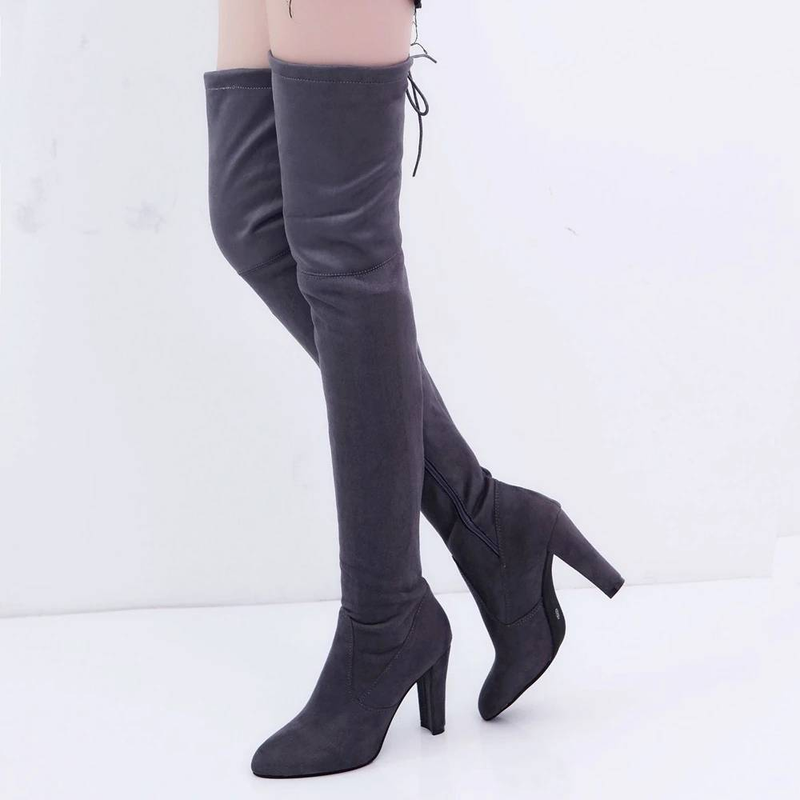 Fashion Over The Knee Women Boots Stretch Fabrics High Heel Slip On Shoes Pointed Toe Woman Long Boots Size Plus Size S015_voghion.com