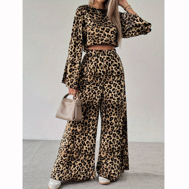 Vêtements pour femmes Printemps Imprimé léopard Ample et confortable Pantalon à manches longues Ensemble deux pièces_voghion.com