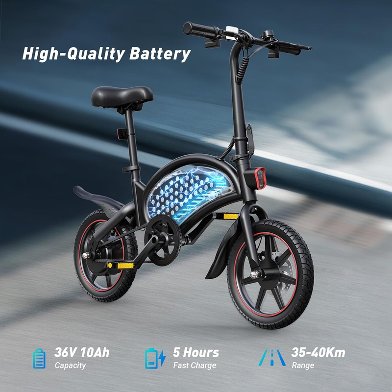 Bicicletă electrică DYU D3F pentru adulți, bicicletă electrică pliabilă de 14 inci, bicicletă electrică pentru navetiști cu motor de 250 W și baterie litiu-ion de 36 V 10 Ah_voghion.com