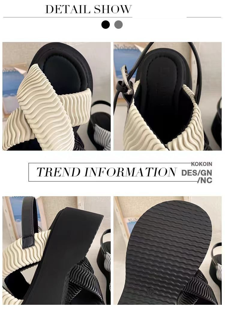 Damenschuhe, kleine, dickbesohlte Kreuzsandalen für Damen, Sommer-Plateau, offene Zehenpartie, lässige Schnalle, modisch mit Rock, Strandschuhe_voghion.com