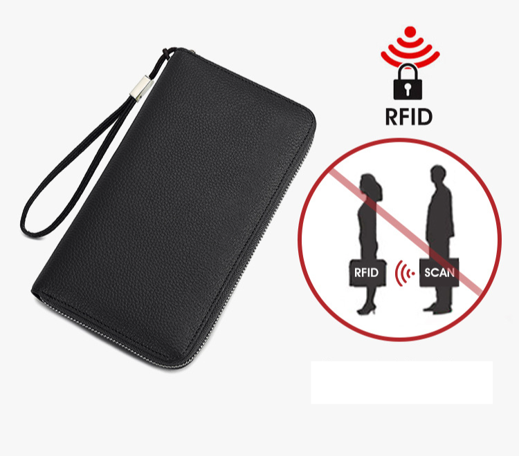Portefeuille femme et homme en cuir, antivol RFID, brosse, multi-cartes, long portefeuille, couche supérieure, cuir de vache, grande capacité, pochette_voghion.com