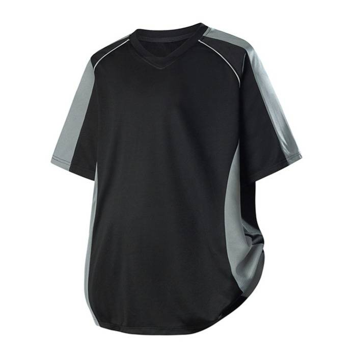 Roupas masculinas, uniforme de basquete de verão, camiseta esportiva casual, manga de cinco pontos, design versátil, emendas, cor contrastante, manga curta_voghion.com