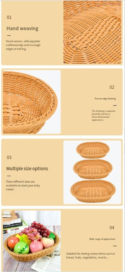 Oval Rattan Bread Basket Environmentally Friendly Rattan Weaving Display Basket Fruit Basket Storage Basket_voghion.com