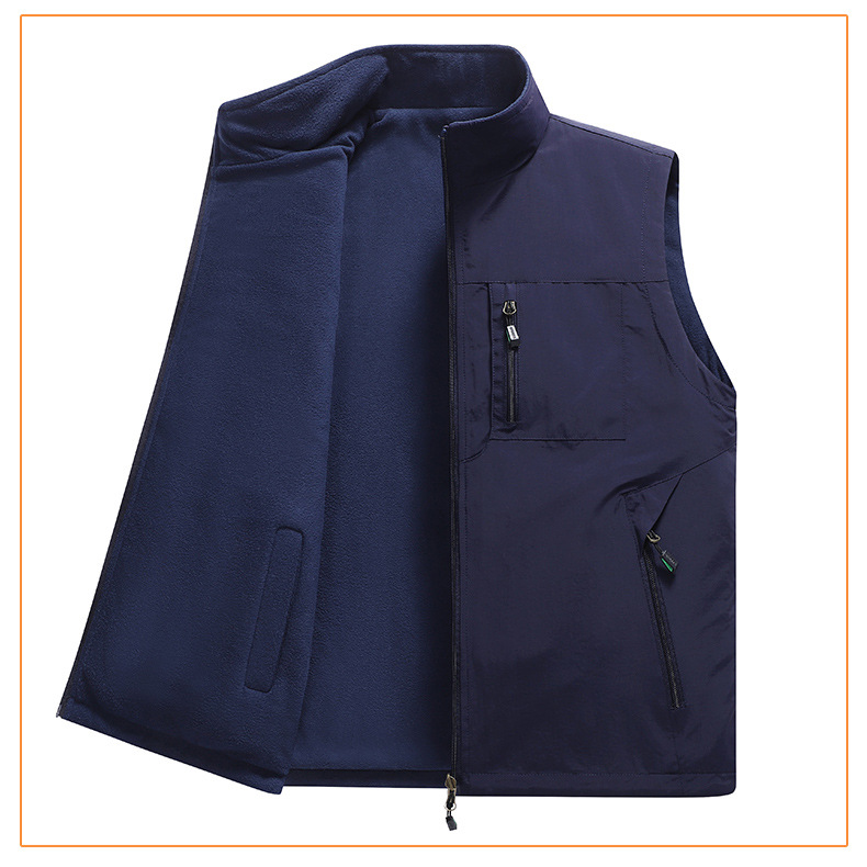 Men's Fleece Vest Winter Warm Reversible Outdoor Casual Jacket With Pockets (Khaki, Black, Gray, Navy, Army Green) - Sizes M To 6XL_voghion.com