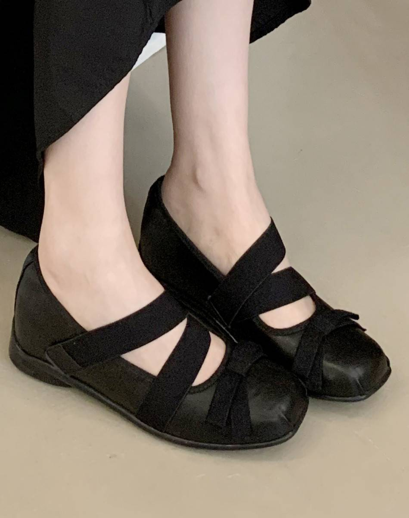 【Hidden Heel 2.5cm】Cameido Sport Ballet Shoes For Women, 2025 Autumn Bow Cross Strap Hook And Loop Mary Jane Shoes_voghion.com