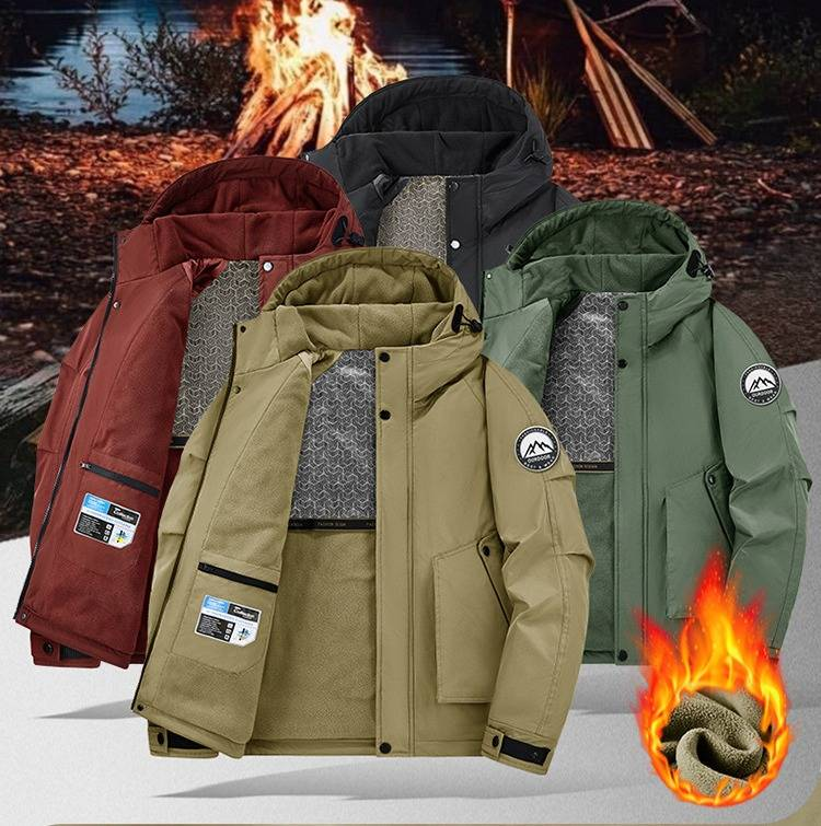 Men's Winter Work Jacket With Detachable Hood - Heavy Duty Cotton-Polyester Blend, Outdoor Casual Coat In Black, Brick Red, Khaki (Sizes M-8xl)_voghion.com