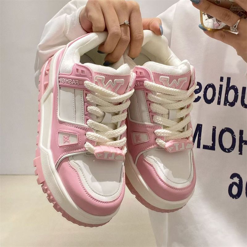 2026 Fashion Sneakers Joggingschuhe Wanderschuhe Damen Künstliches PU Low Top Schnürschuhe Atmungsaktive Dicke Sohle Rutschfeste, verschleißfeste Laufschuhe_voghion.com