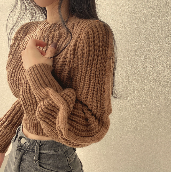 Pull oversize à manches bouffantes – Haut en tricot doux et confortable pour femme (coupe oversize, texture duveteuse, rose/beige/noir, essentiel automne/hiver)_voghion.com