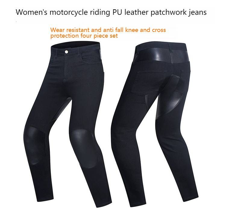 Pantaloni da motociclista unisex in pelle PU con protezione per le ginocchia - Stile denim elasticizzato slim fit per uomo e donna_voghion.com